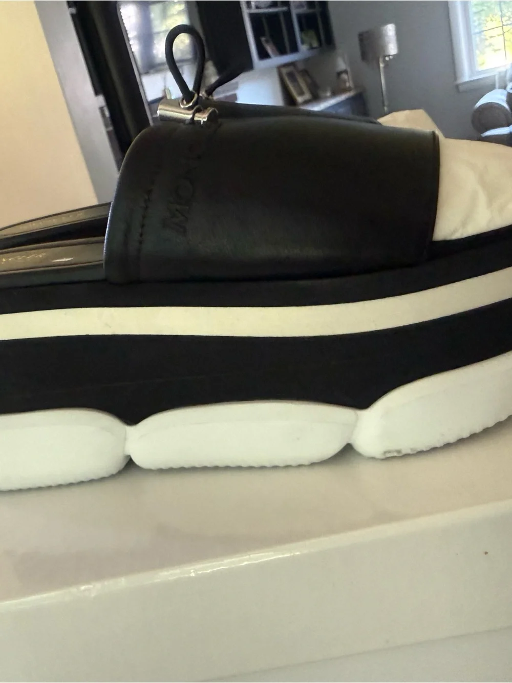 Gorgeous Guaranteed Authentic Moncler Zaira Platform Leather Slides